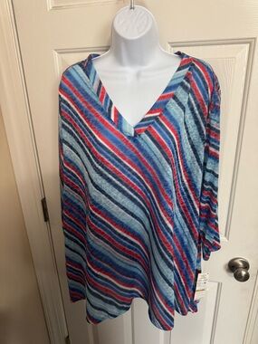 NWT 3X  RUBY RD WOMEN'S RED WHITE & BLUE TOP MUST HAVES SHIRT SHORT SLEEVES NEW